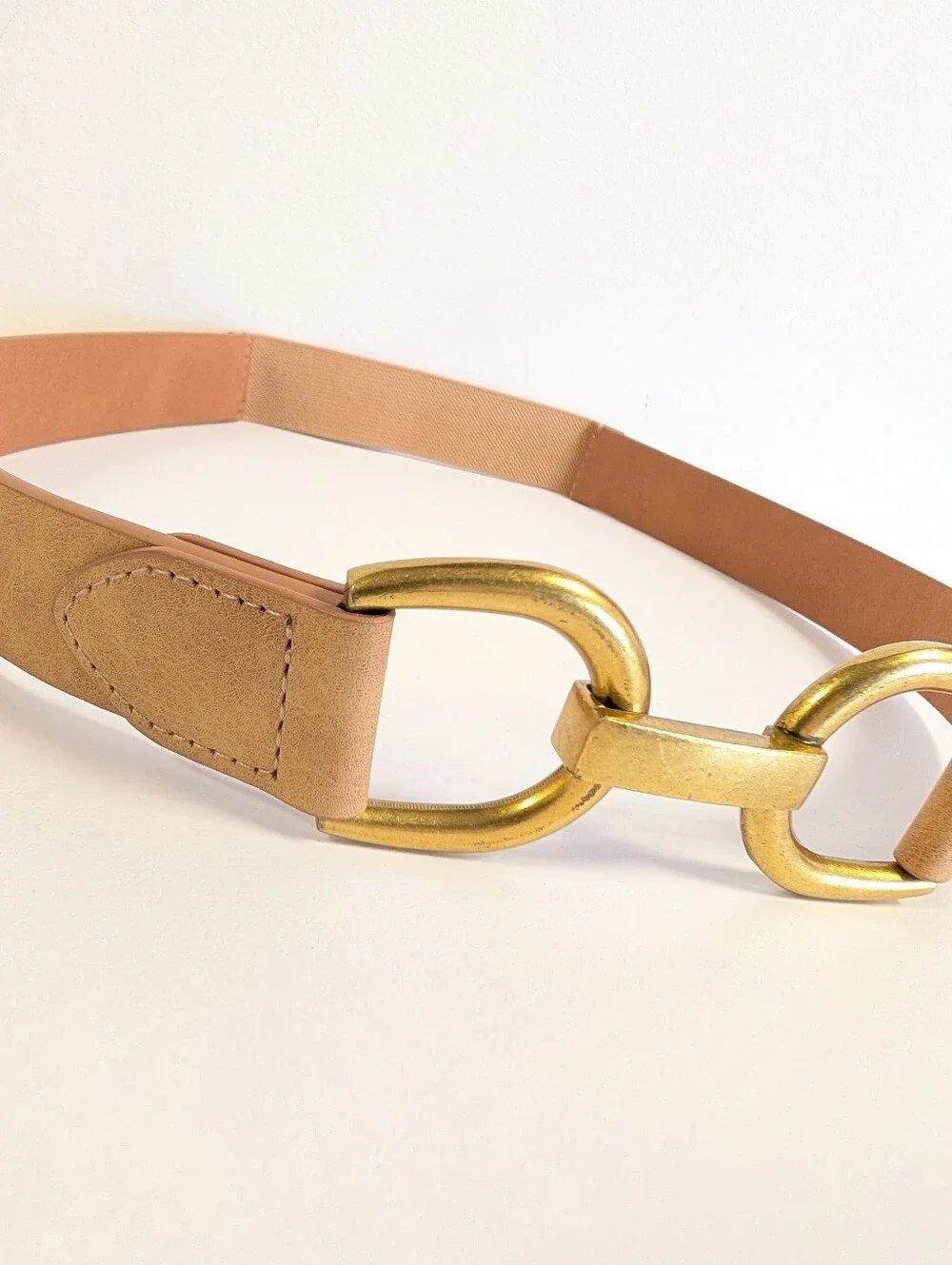 Kohl's Tan Leather Belt with Brass D-Ring Hardware S/M